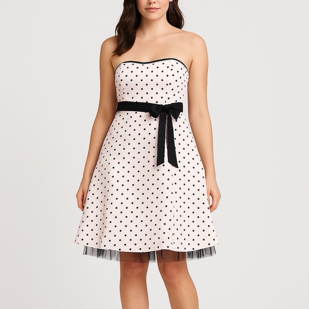 Vintage Jessica McClintock for Gunne Sax Pink Polka Dot Strapless Dress 1/2